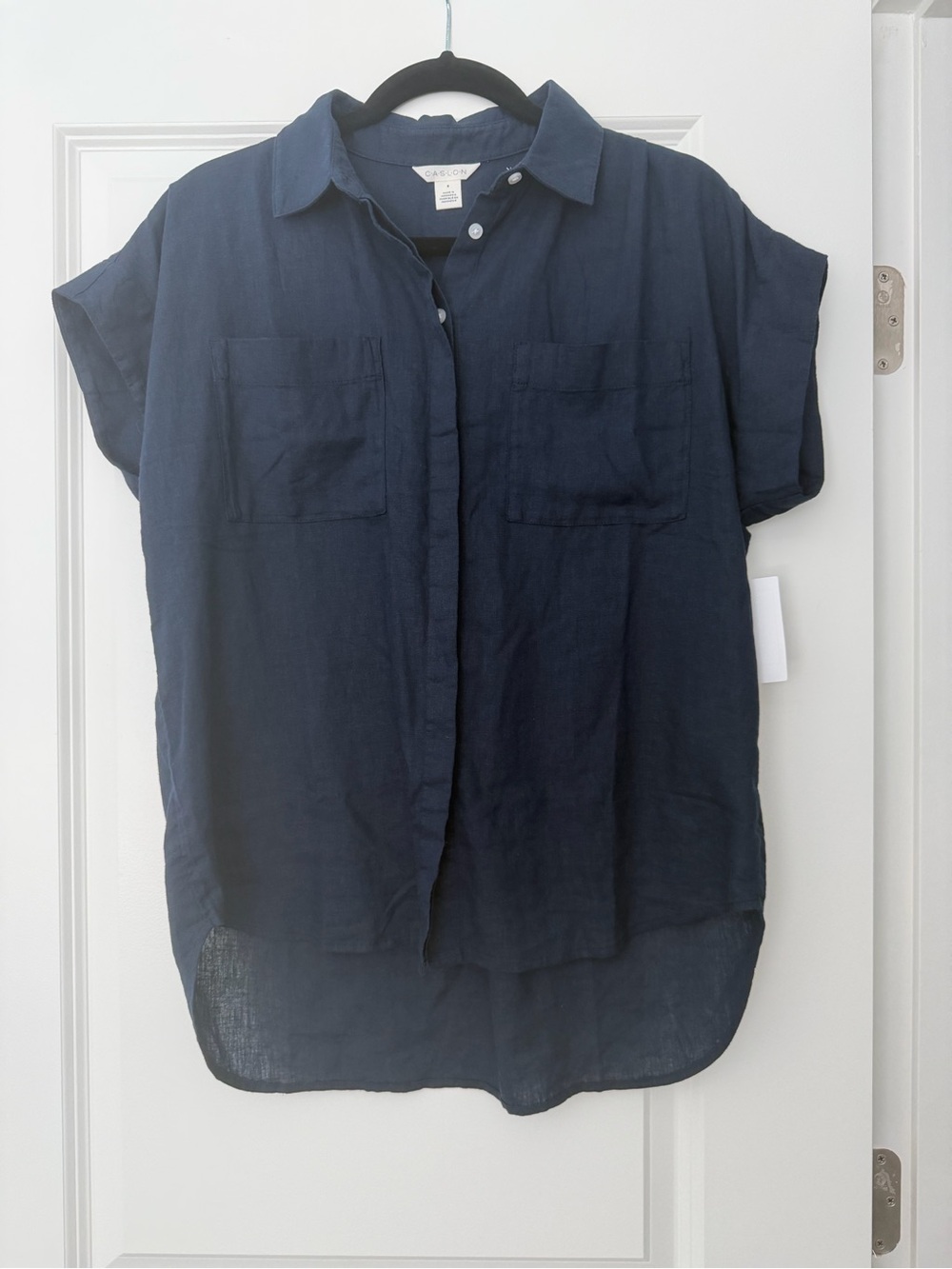 Caslon Navy Short Sleeve Button-Down Tunic Shirt